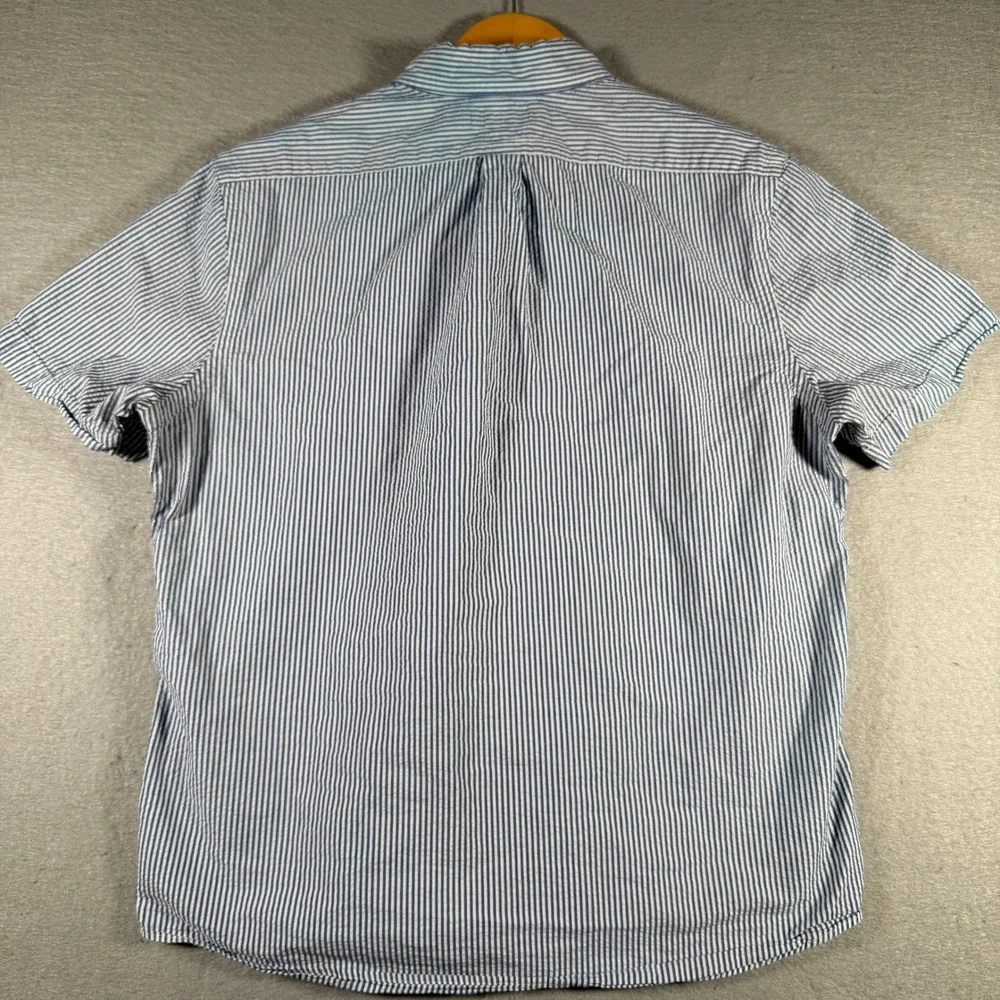 Polo Ralph Lauren Men Blue White Seersucker Short Sleeve Button Down Shirt Large